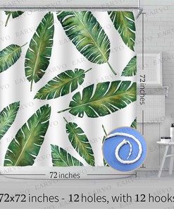 Boho Banana Leaf Tropical Palm Leaves Shower Curtain for Aesthetic Bathroom Decor