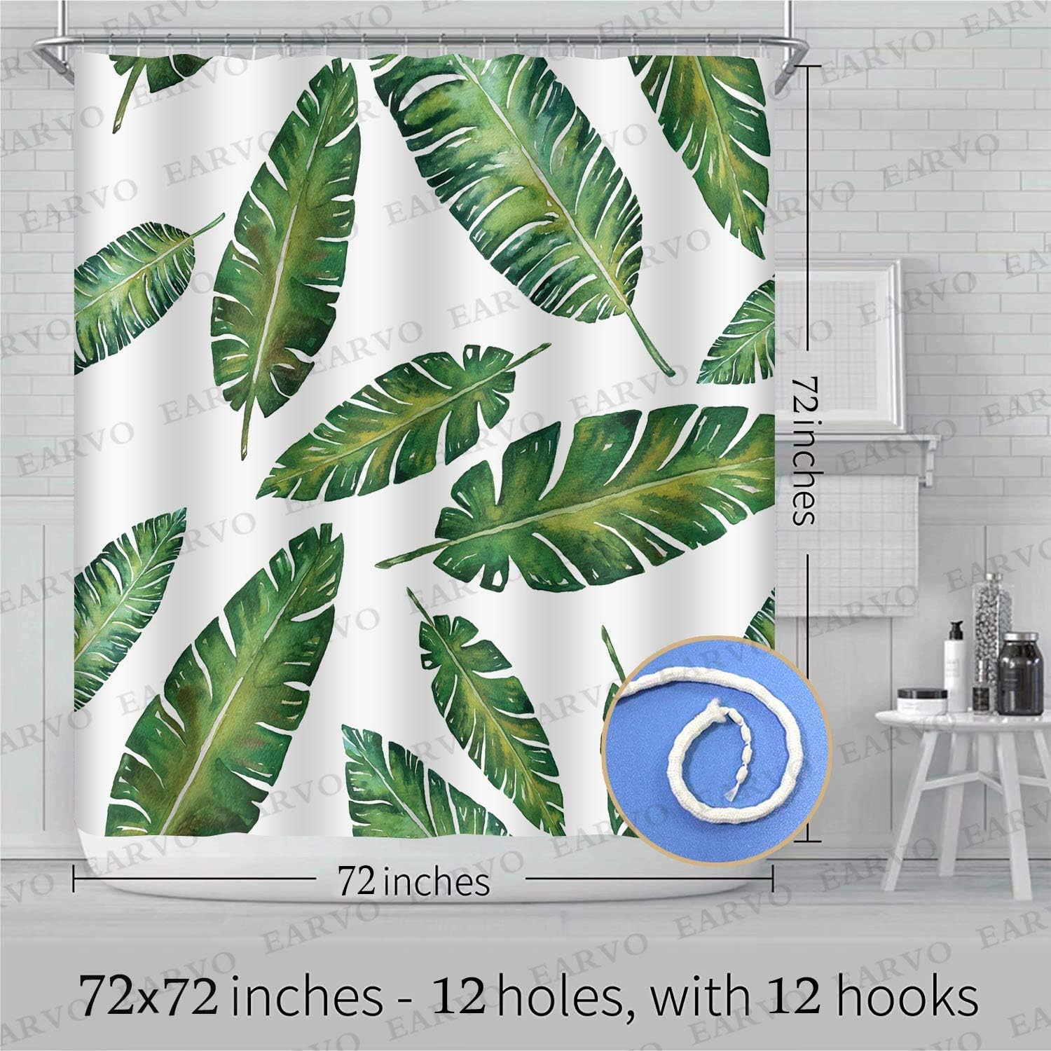 Boho Banana Leaf Tropical Palm Leaves Shower Curtain for Aesthetic Bathroom Decor