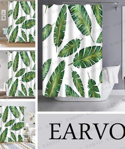 Boho Banana Leaf Tropical Palm Leaves Shower Curtain for Aesthetic Bathroom Decor