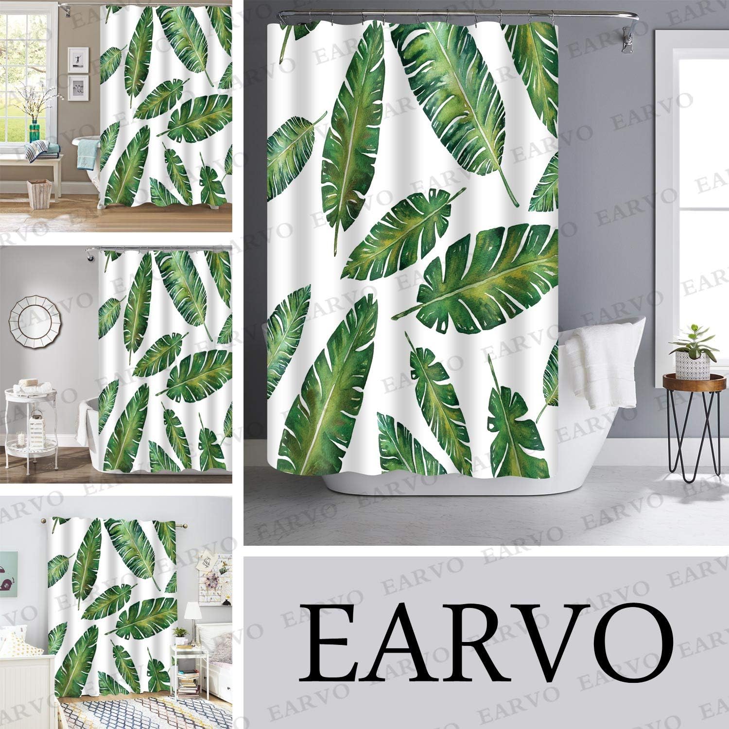 Boho Banana Leaf Tropical Palm Leaves Shower Curtain for Aesthetic Bathroom Decor