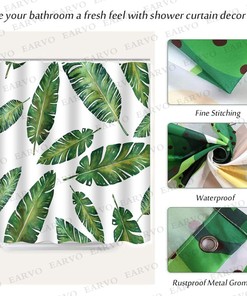 Boho Banana Leaf Tropical Palm Leaves Shower Curtain for Aesthetic Bathroom Decor