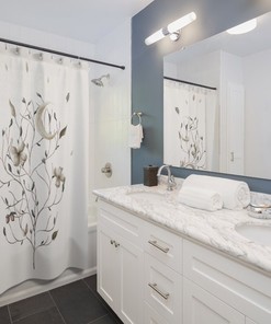 Boho Bathroom Decor White Moon Shower Curtain, Simple and Elegant with Botanical and Bohemian Vibes