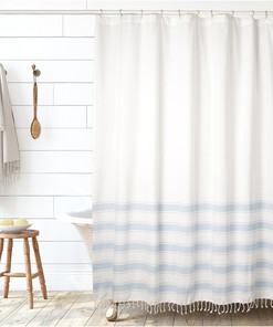Boho Blue Tassel Shower Curtain For Bathroom Decor, Water Repellent - Folkulture