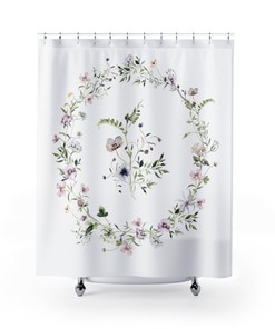 Boho Botanical French Shower Curtain With White Springtime Flowers - Add French Country Charm To Your Decor