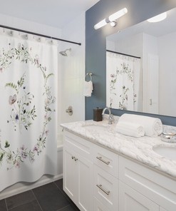 Boho Botanical French Shower Curtain With White Springtime Flowers - Add French Country Charm To Your Decor