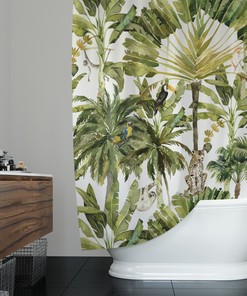 Boho Botanical Leopard in Jungle Plant Shower Curtain