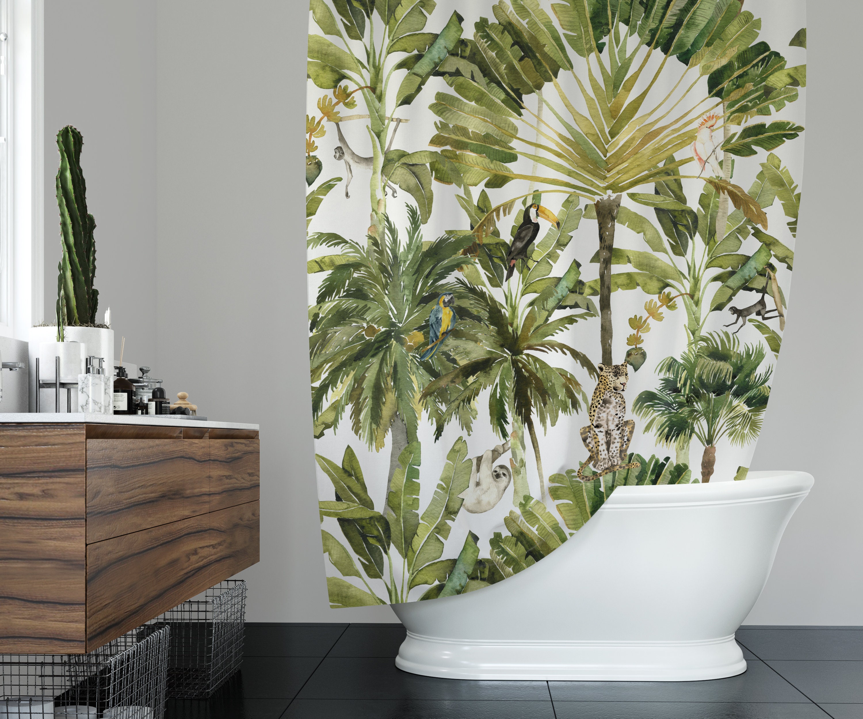 Boho Botanical Leopard in Jungle Plant Shower Curtain