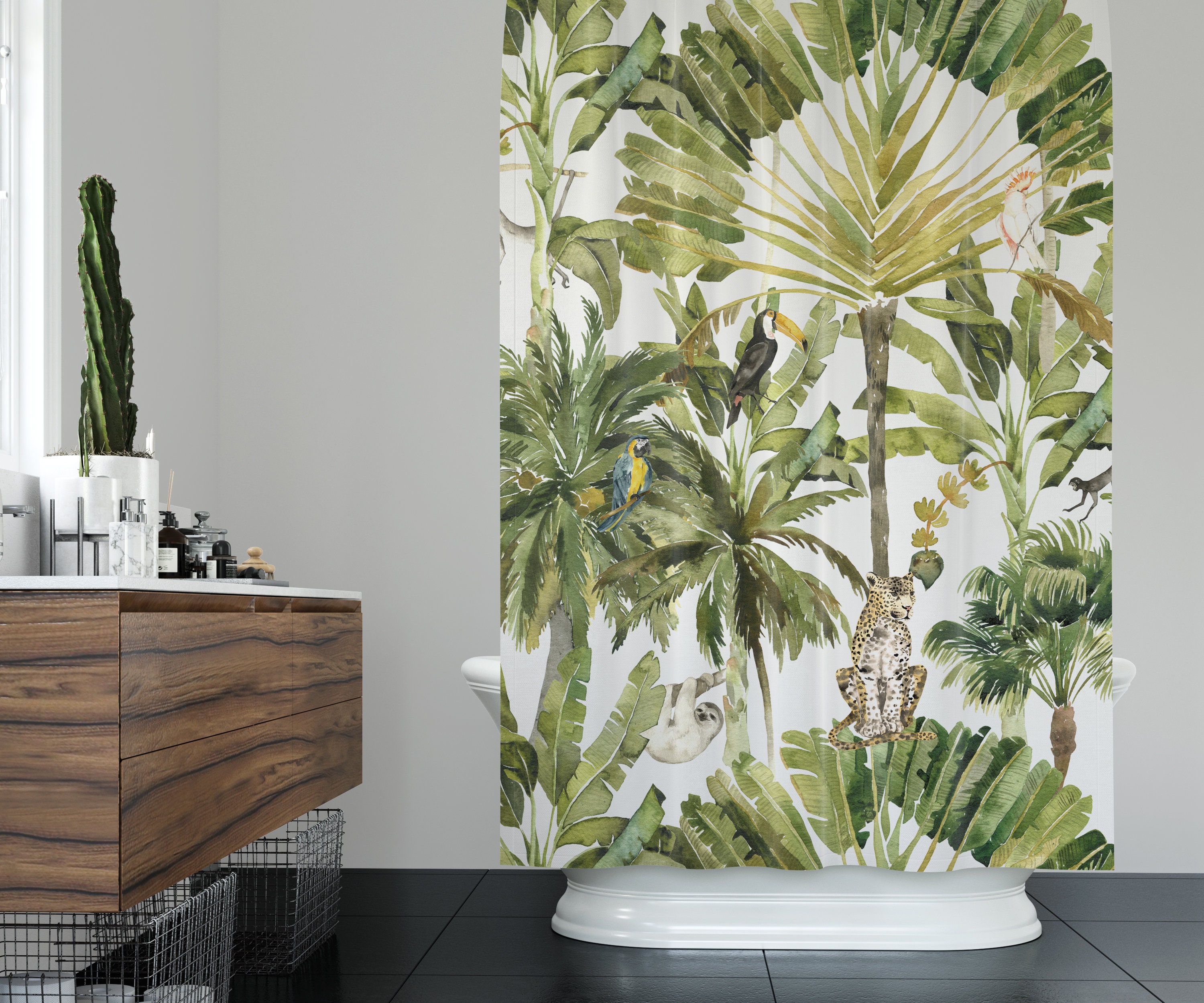 Boho Botanical Leopard in Jungle Plant Shower Curtain