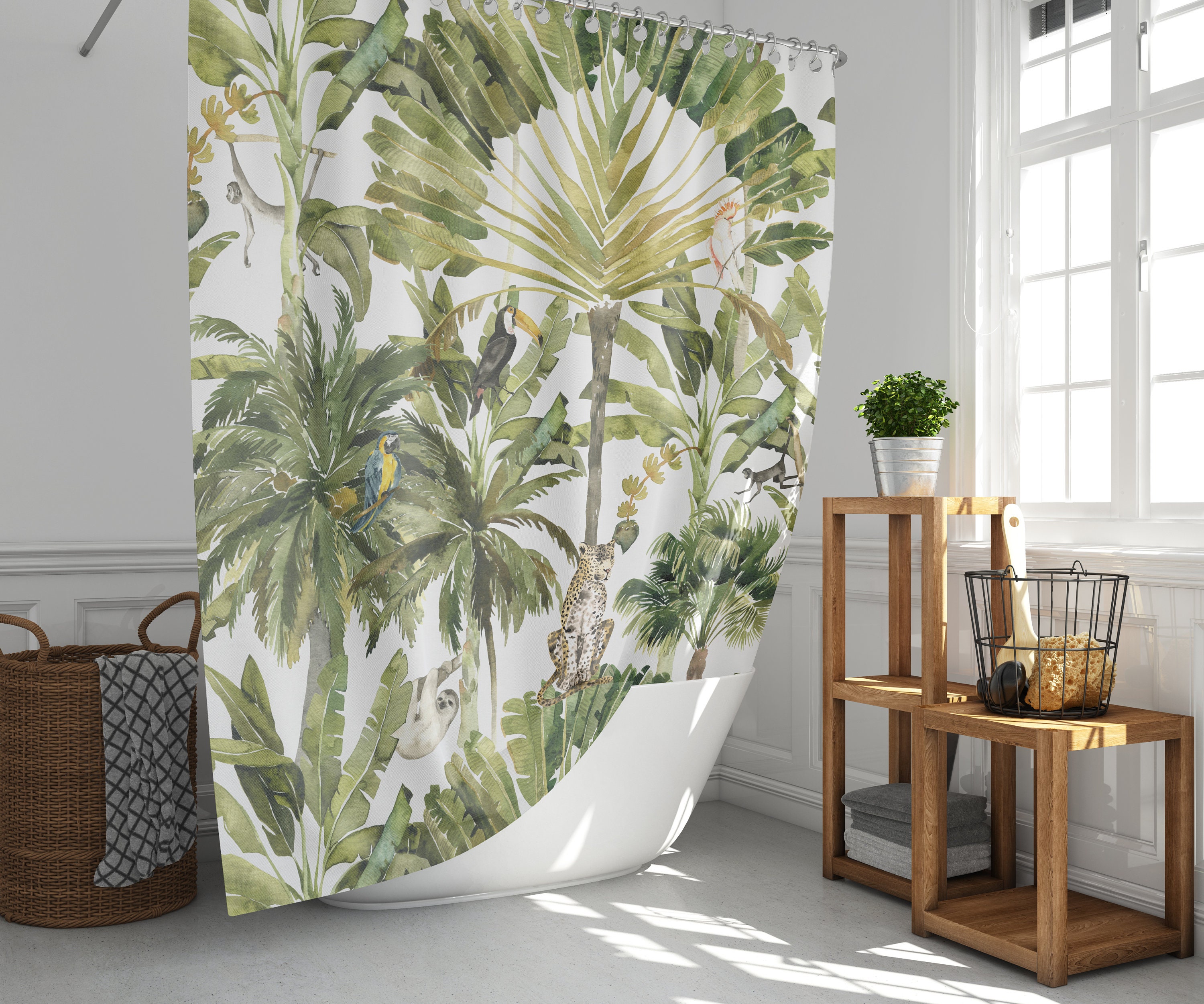Boho Botanical Leopard in Jungle Plant Shower Curtain