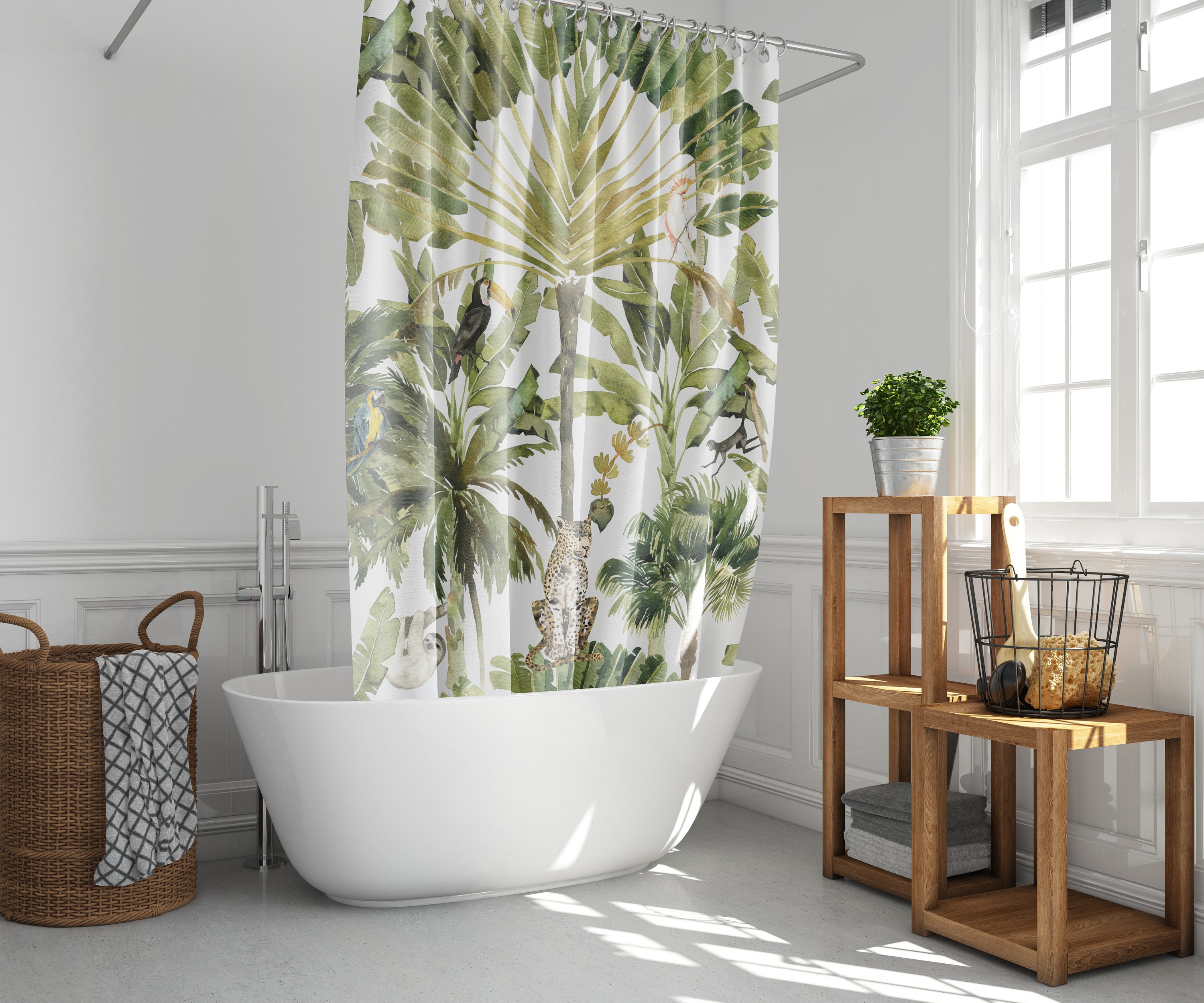 Boho Botanical Leopard in Jungle Plant Shower Curtain