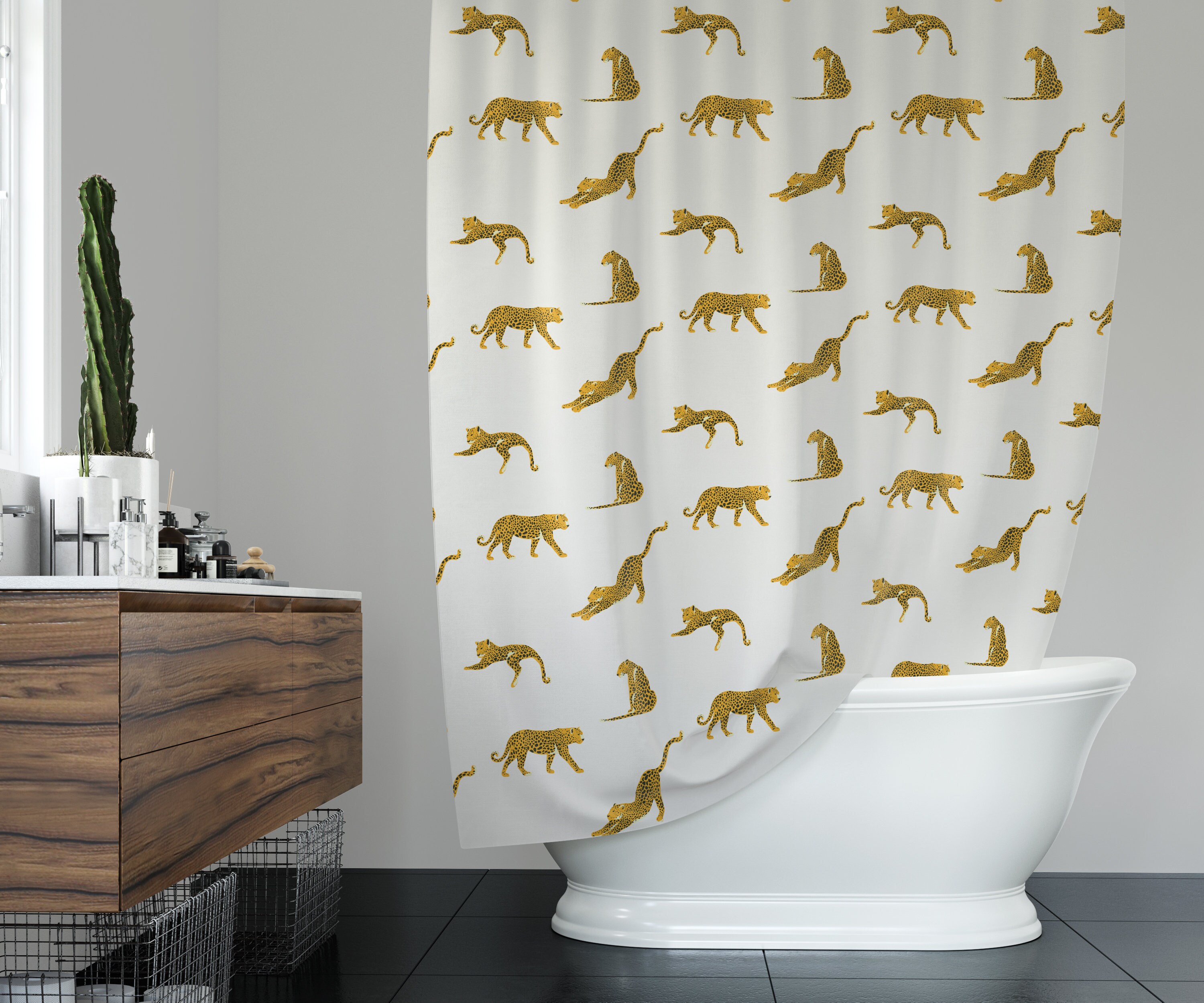 Boho Botanical Leopards Shower Curtain for Bathroom Decor
