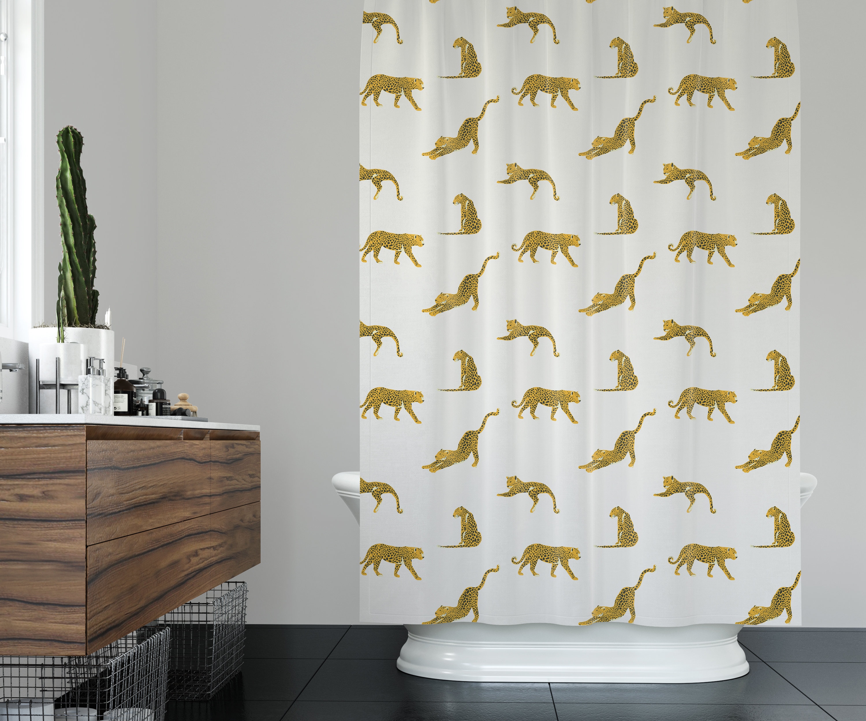 Boho Botanical Leopards Shower Curtain for Bathroom Decor