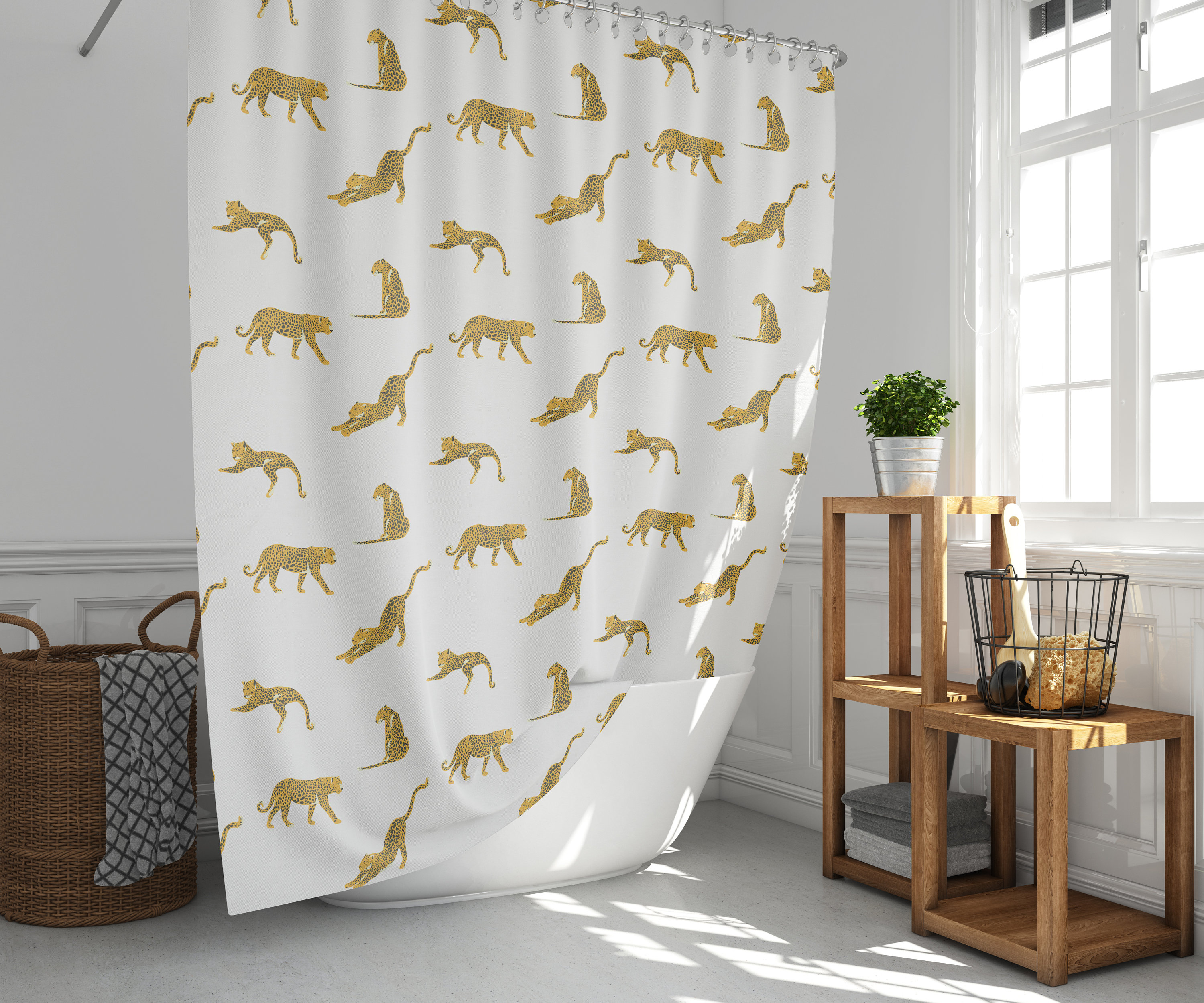 Boho Botanical Leopards Shower Curtain for Bathroom Decor