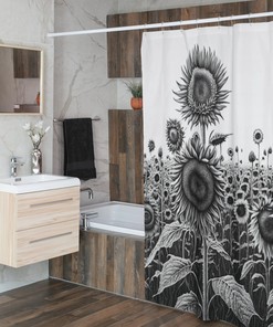 Boho Botanical Shower Curtain with Sunflower and Floral Accents for Bathroom Decor