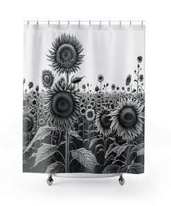 Boho Botanical Shower Curtain with Sunflower and Floral Accents for Bathroom Decor