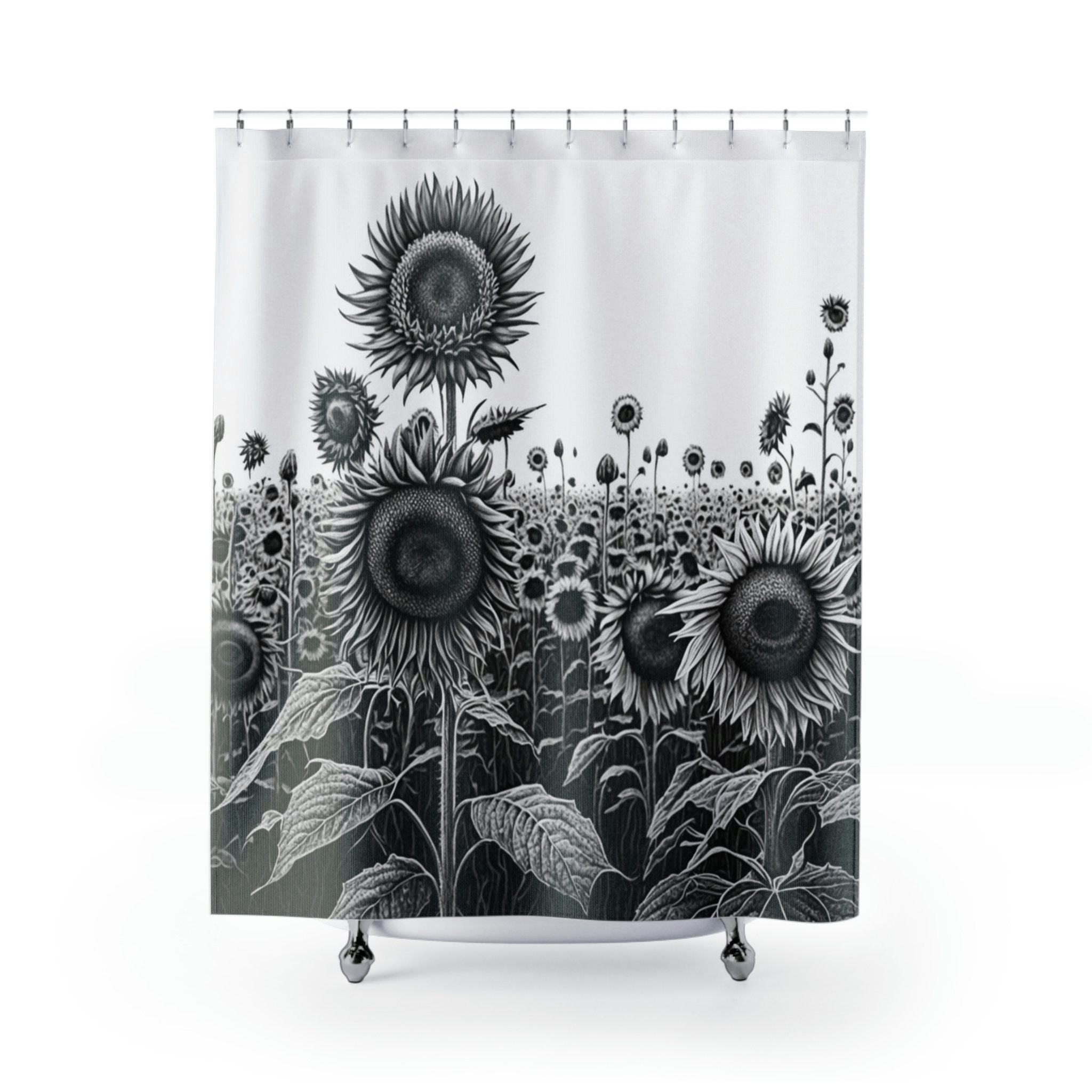 Boho Botanical Shower Curtain with Sunflower and Floral Accents for Bathroom Decor