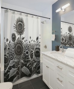 Boho Botanical Shower Curtain with Sunflower and Floral Accents for Bathroom Decor