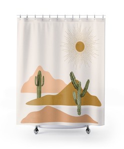 Boho Cactus Shower Curtain In Sun And Sand Colors - Add A Southwestern Vibe To Your Bathroom