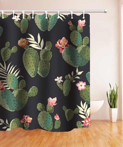 Boho Cactus Shower Curtain, Western And Floral Bathroom Decor