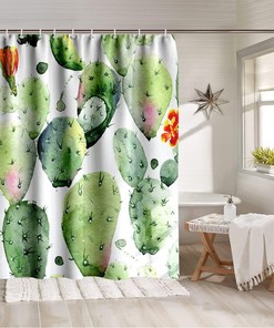 Boho Cactus and Succulent Print Shower Curtain for a Nature-Inspired and Minimalist Bathroom