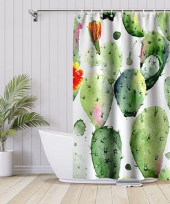 Boho Cactus and Succulent Print Shower Curtain for a Nature-Inspired and Minimalist Bathroom