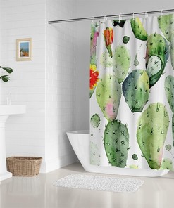 Boho Cactus and Succulent Print Shower Curtain for a Nature-Inspired and Minimalist Bathroom