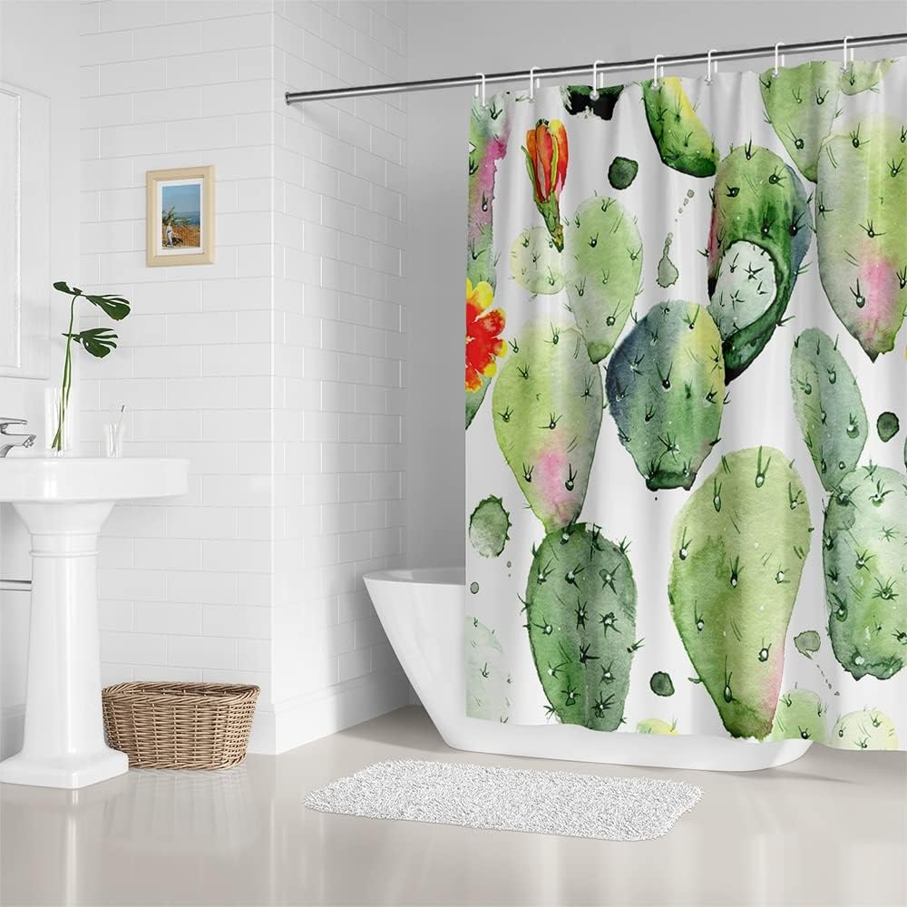 Boho Cactus and Succulent Print Shower Curtain for a Nature-Inspired and Minimalist Bathroom