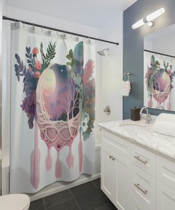 Boho Celestial Macrame Shower Curtain With Soft And Warm Lighting