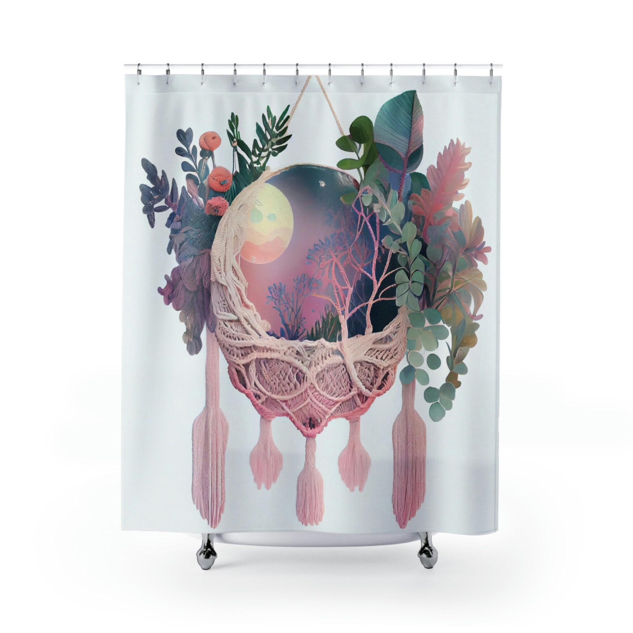 Boho Celestial Macrame Shower Curtain With Soft And Warm Lighting - Image 2