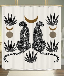 Boho Cheetah Leopard Shower Curtain Abstract Wildlife Sun Moon Jungle Safari Bath Decor