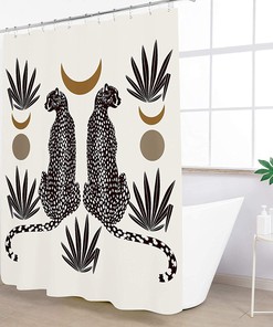 Boho Cheetah Leopard Shower Curtain Abstract Wildlife Sun Moon Jungle Safari Bath Decor