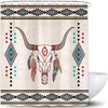 Boho Chic Bull Skull Aztec Geometry Shower Curtain Set - Tribal Cattle Feathers Bath Curtain For Bathroom
