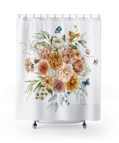 Boho Chic Large Flower Shower Curtain for Romantic Bathroom Decor