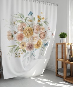 Boho Chic Large Flower Shower Curtain for Romantic Bathroom Decor