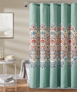 Boho Chic Seafoam and Red Shower Curtain with Fun Pattern for a Spring Look in Your Bathroom 