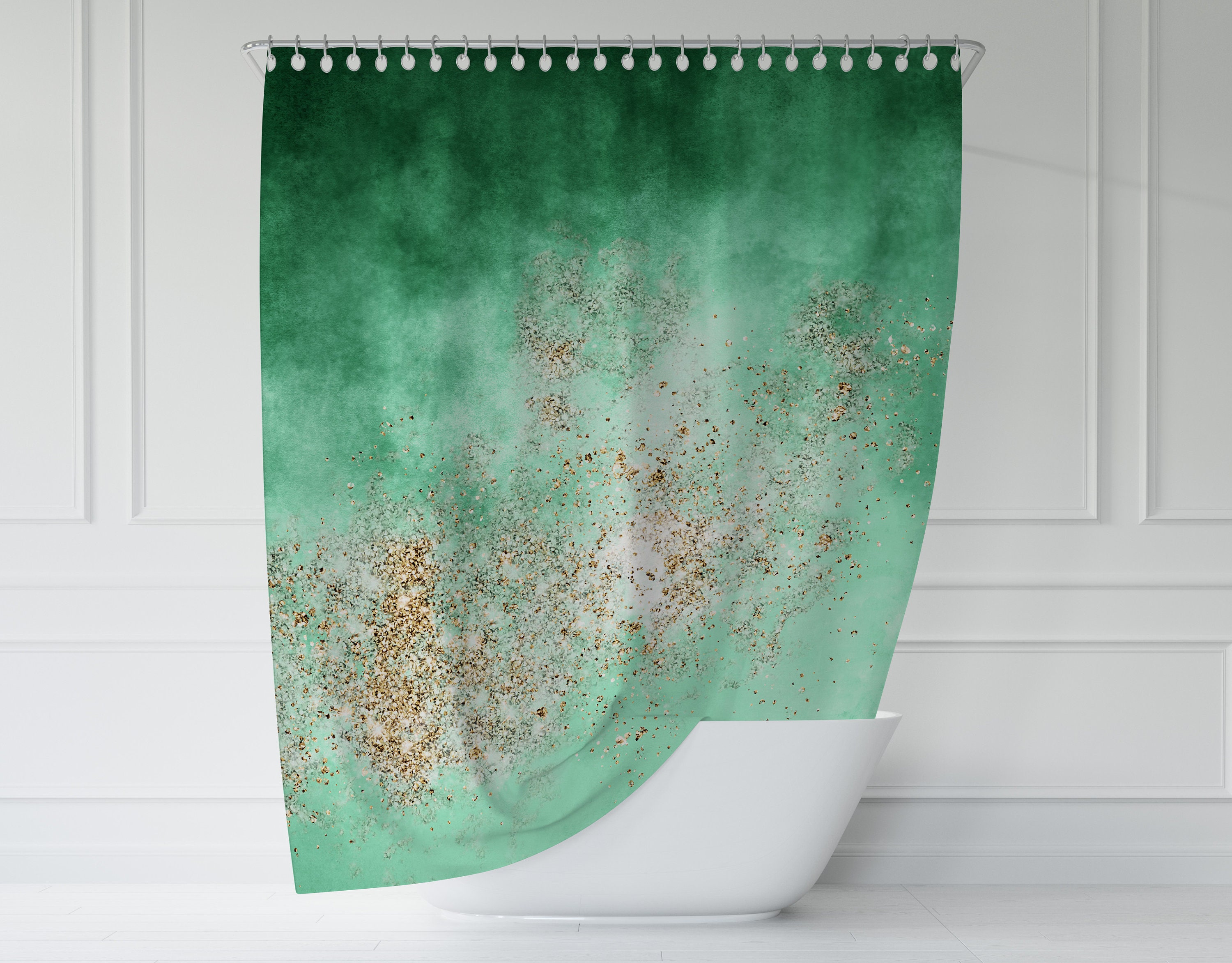 Boho Chic Shower Curtain In Emerald Green For Modern Bathroom