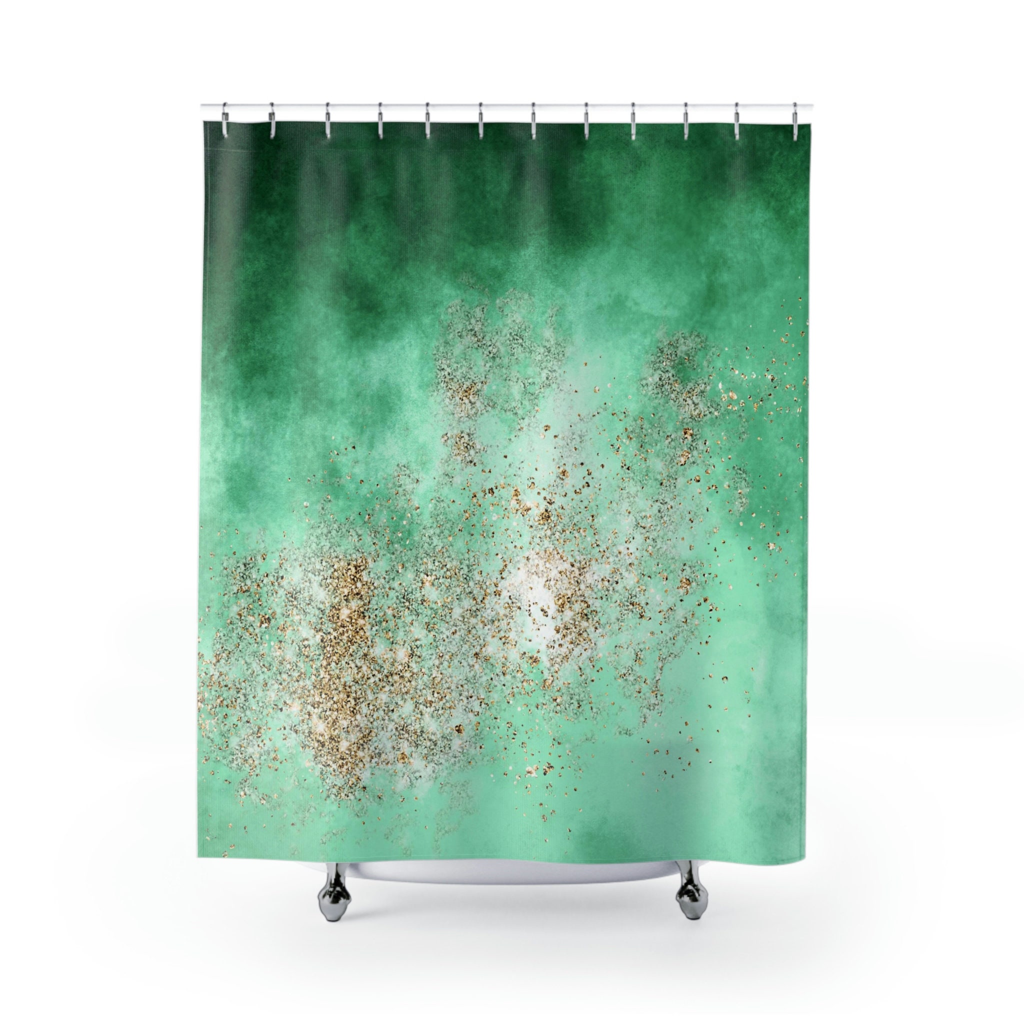 Boho Chic Shower Curtain In Emerald Green For Modern Bathroom - Image 2