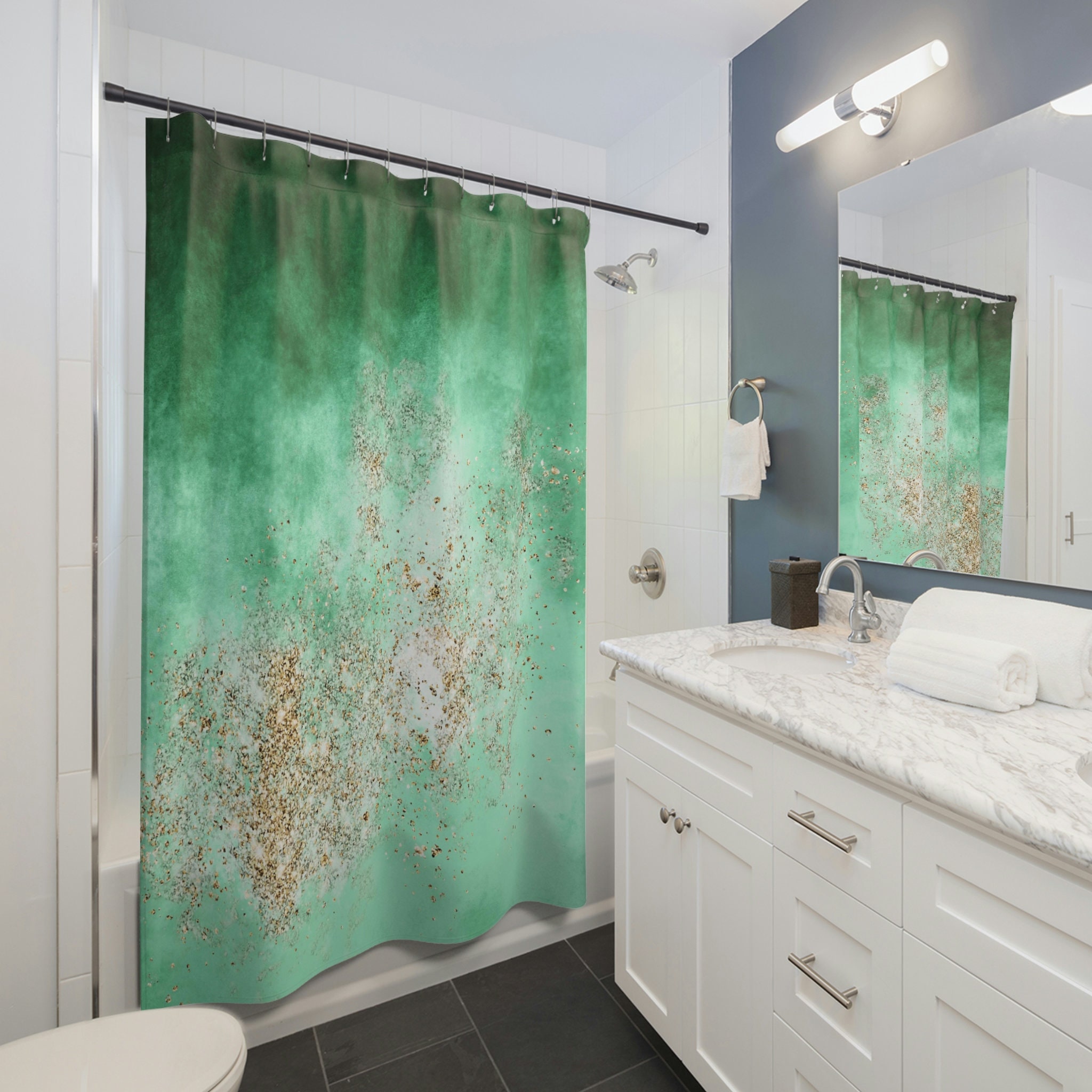 Boho Chic Shower Curtain In Emerald Green For Modern Bathroom - Image 3