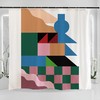 Boho Chic Shower Curtain with Pastel Geometric Landscape Design for a Colorful Bathroom Decor