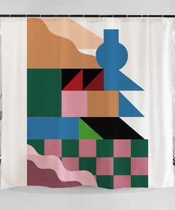 Boho Chic Shower Curtain with Pastel Geometric Landscape Design for a Colorful Bathroom Decor