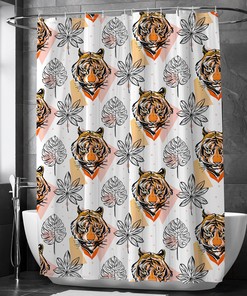 Boho Chic Tiger Leaves Print Shower Curtain for Tropical Bathroom Decor