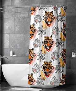 Boho Chic Tiger Leaves Print Shower Curtain for Tropical Bathroom Decor
