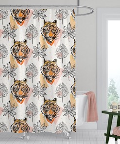 Boho Chic Tiger Leaves Print Shower Curtain for Tropical Bathroom Decor