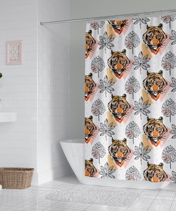 Boho Chic Tiger Leaves Print Shower Curtain for Tropical Bathroom Decor