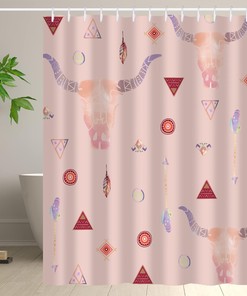 Boho Cow Head Aztec Shower Curtain for Rustic Bathroom Decor