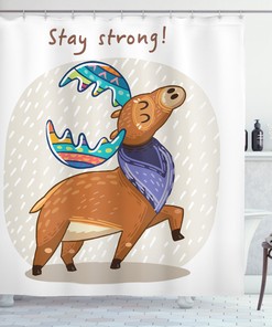 Boho Deer Print Colorful Moose Shower Curtain for Bathroom