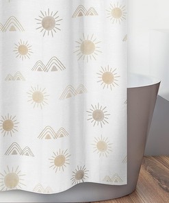 Boho Desert Sun Taupe Print Shower Curtain by Sweet Jojo Designs for Neutral Bathroom Decor