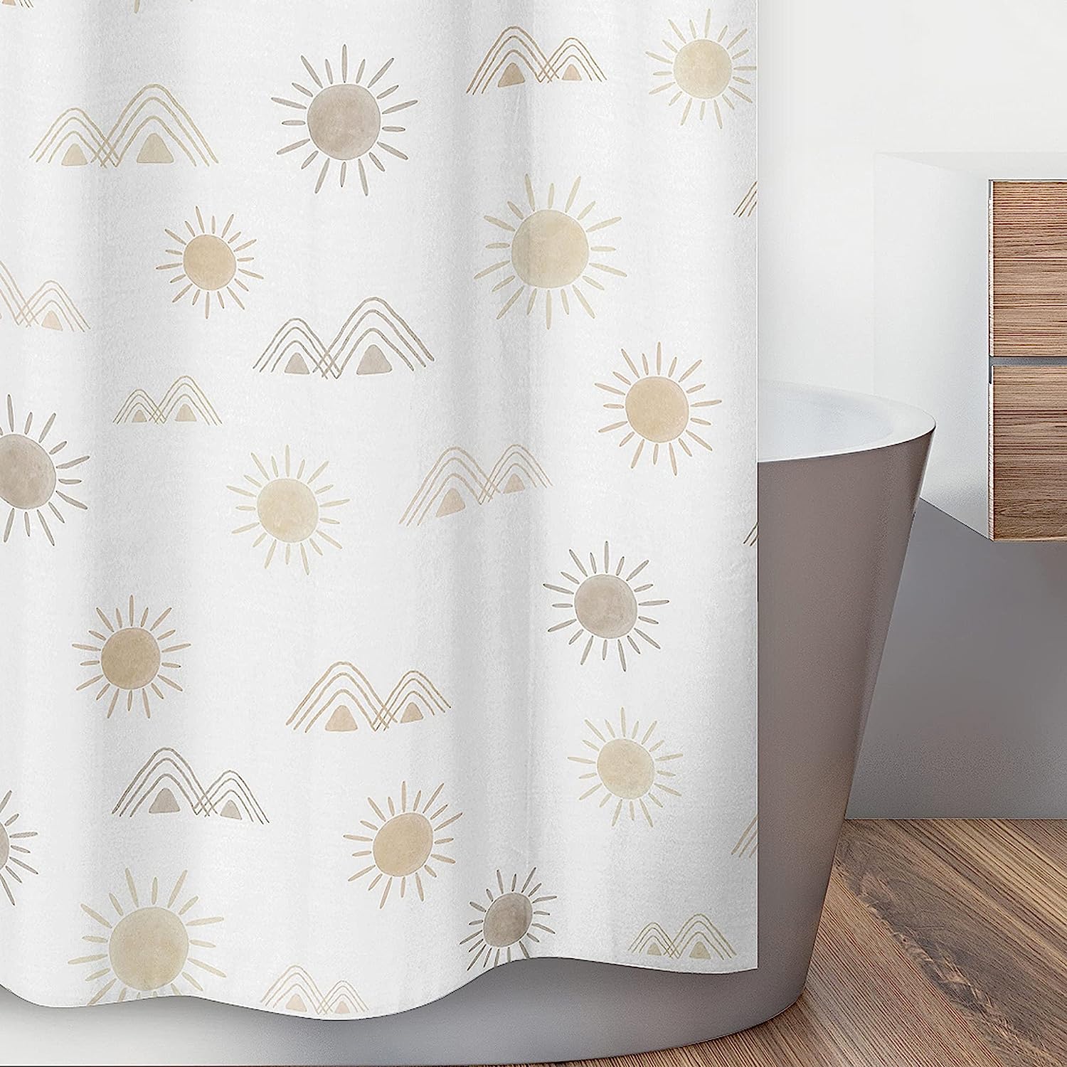 Boho Desert Sun Taupe Print Shower Curtain by Sweet Jojo Designs for Neutral Bathroom Decor