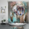 Boho Dream Catcher Brown Blue Shower Curtain with Wild Animal Wolf Design for Dreamy and Rustic Bathroom Decor