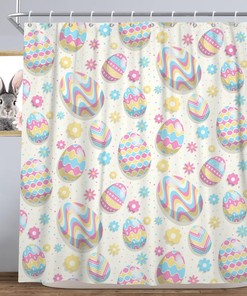 Boho Easter Egg Shower Curtain With Spring Flower And Cute Bohemian Design, Machine Washable